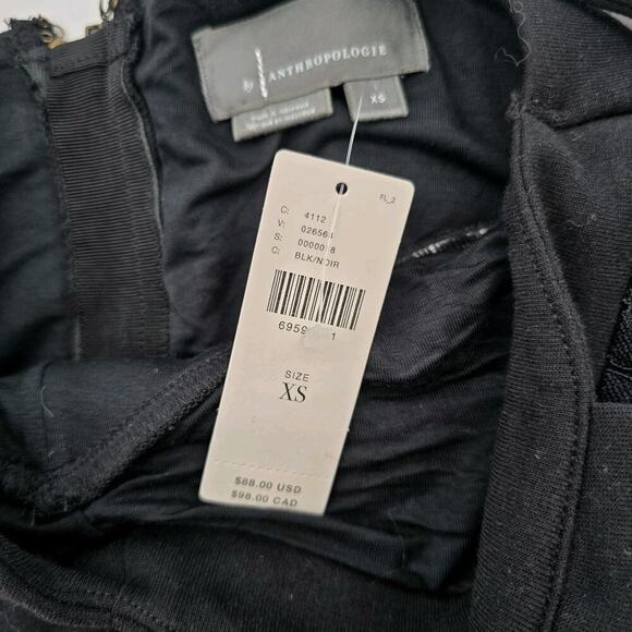 By Anthropologie Top Womens XS Black Tank Cropped Zip Back Corset Knit Lace - Picture 11 of 12